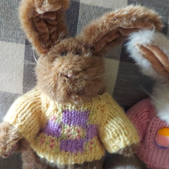 Chrisha Playful Plush Bunny Pair with Crochet Sweaters - Picture 3 of 6